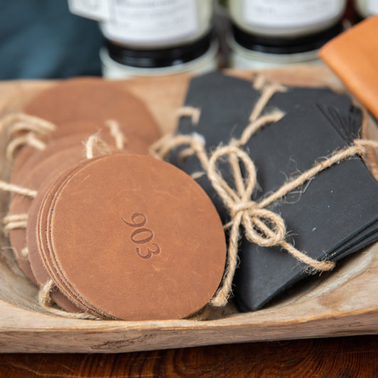 Leather 903 Area Code Coasters – Set of 4