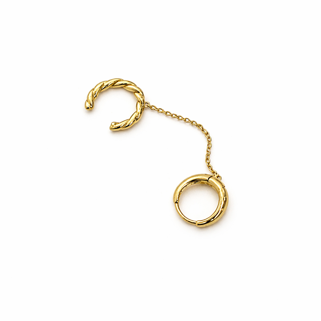 Gold Hoop Earring with Chain Ear Cuff