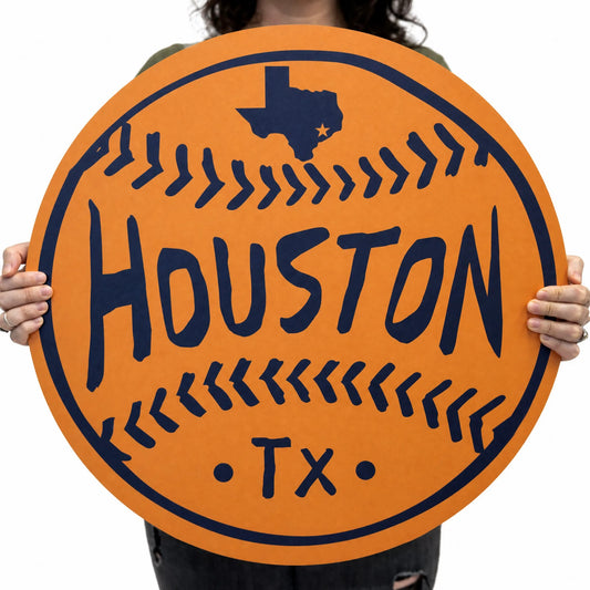 Houston Orange Baseball Wood Wall Art