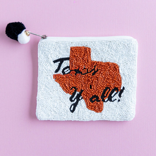 Texas Y'all Beaded Coin Pouch