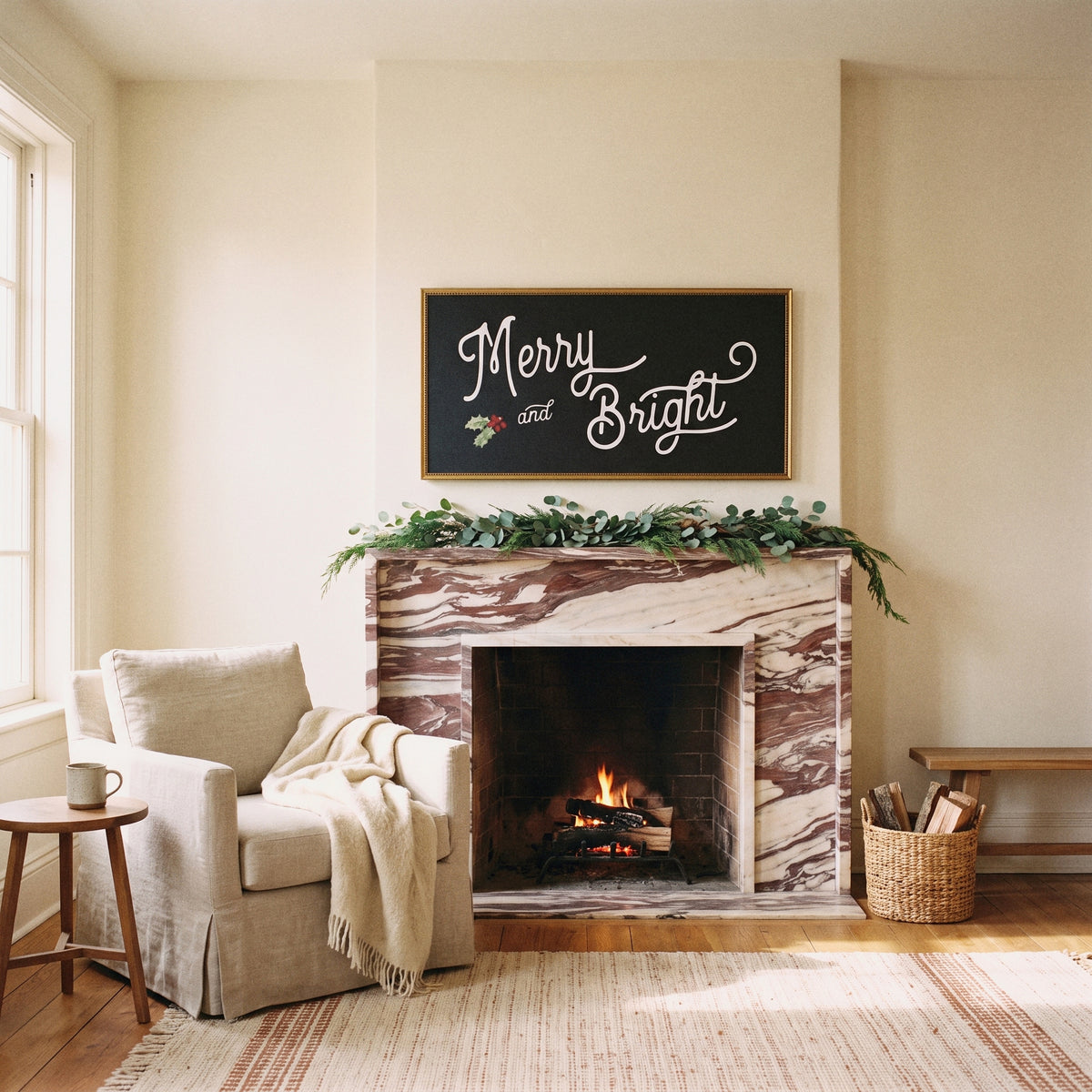 Merry & Bright framed art, Urban Gold Leaf frame, XL, lifestyle photo