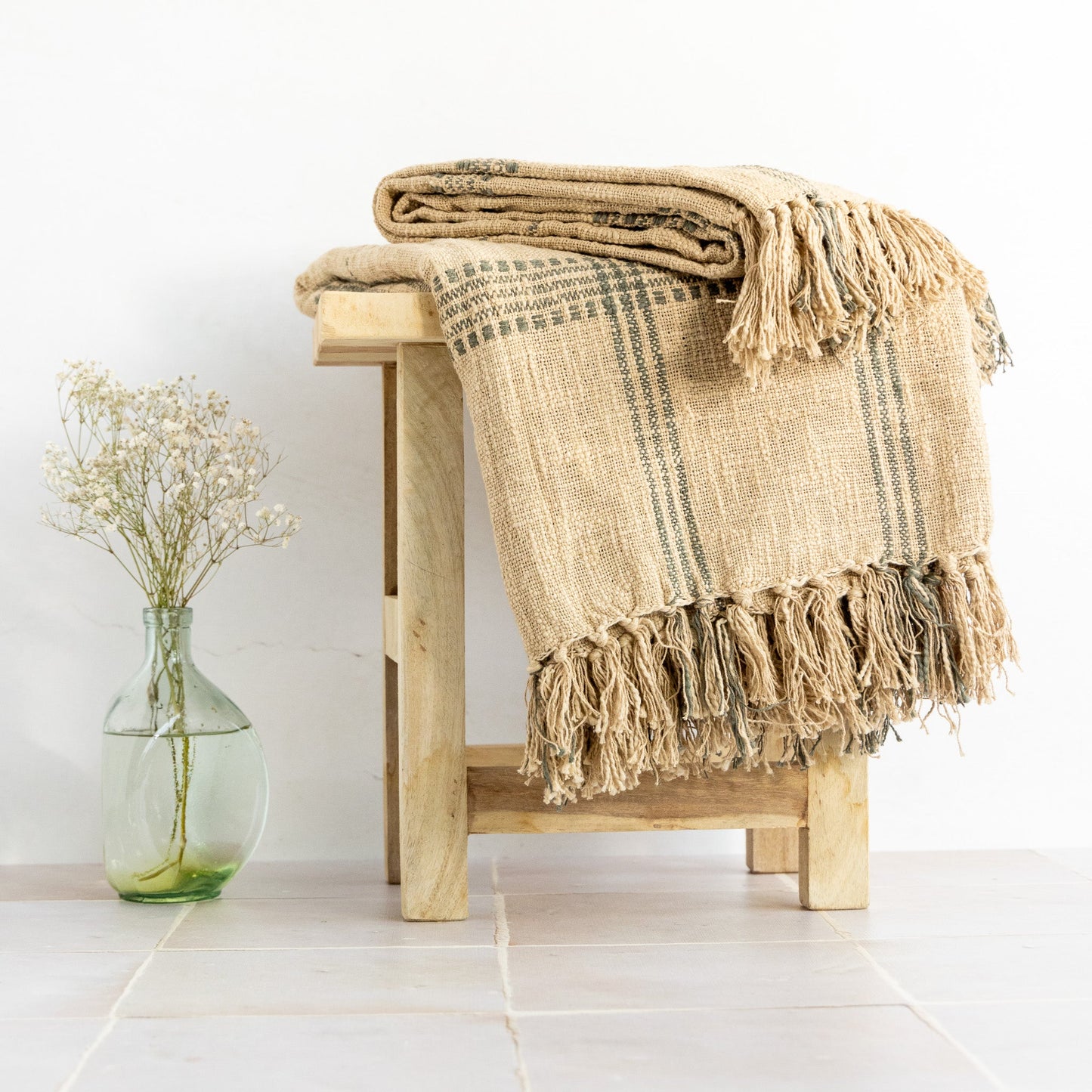 Cotton Plaid Throw with Tassels