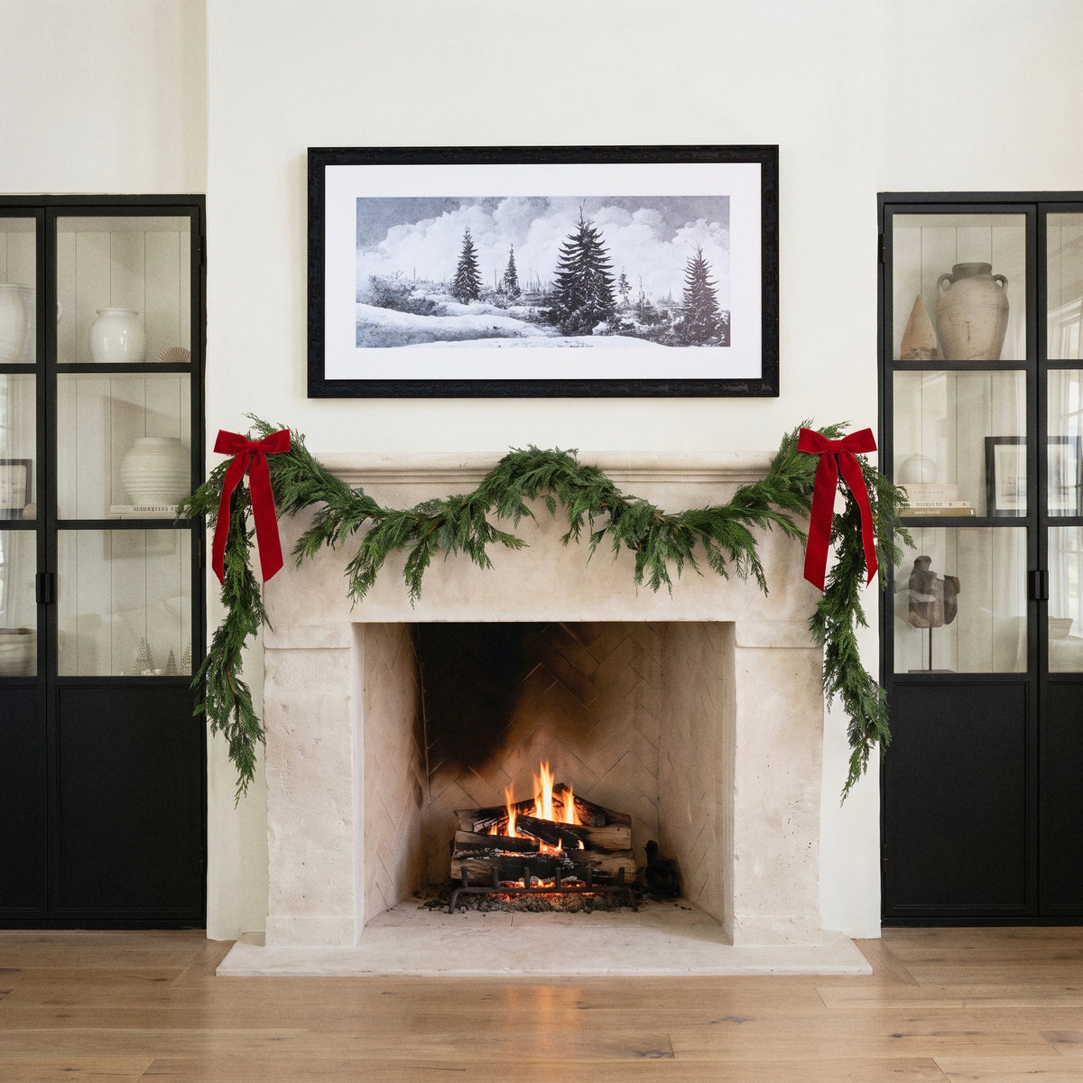 Snowy Field framed art, Country Rustic Black frame, XL, lifestyle photo