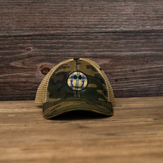 Distressed Smiley Face Trucker Hat