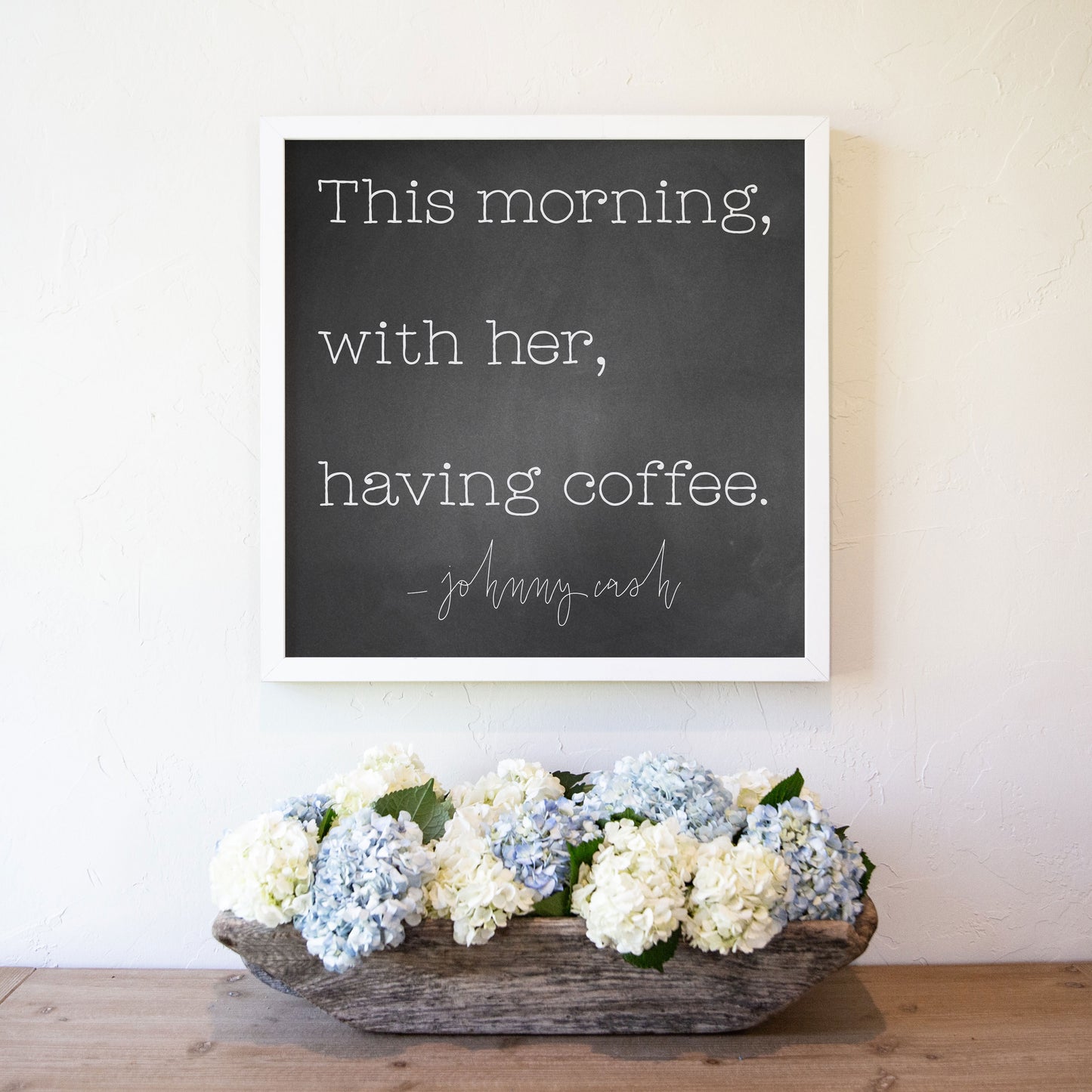 Smallwoods This Morning With Her Having Coffee Wood Sign Square White