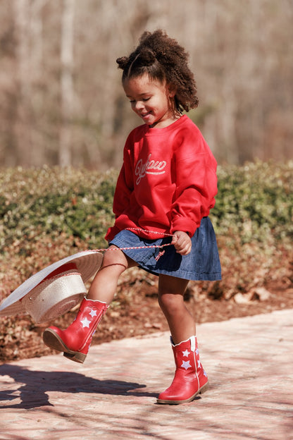 Yeehaw Sweatshirt - Red - Youth - Embroidered