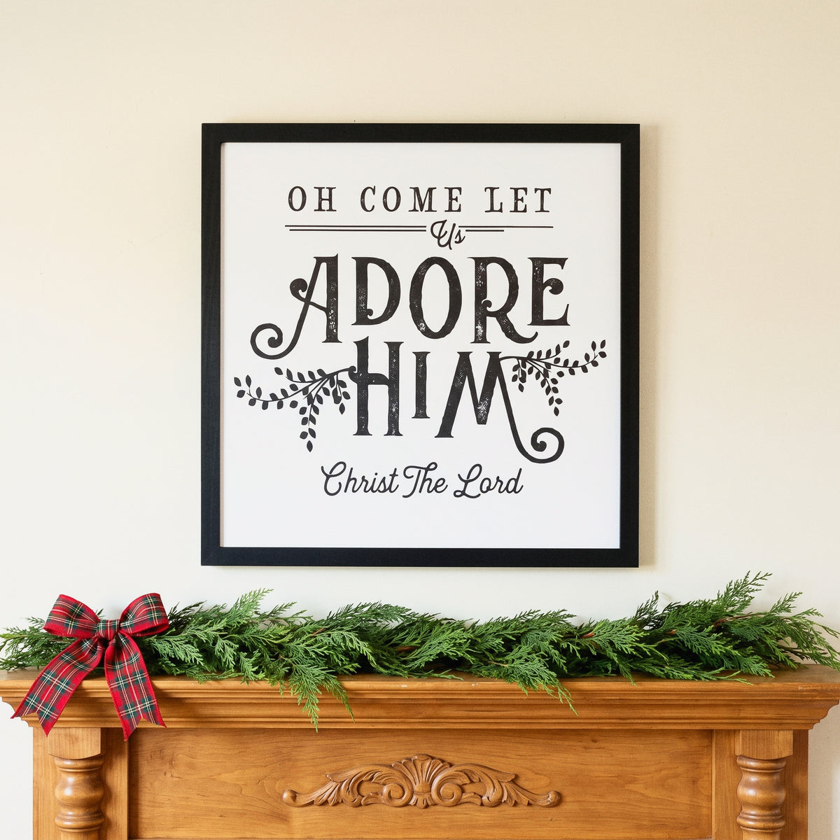 Adore Him framed art, Black frame, SQ, styled room photo