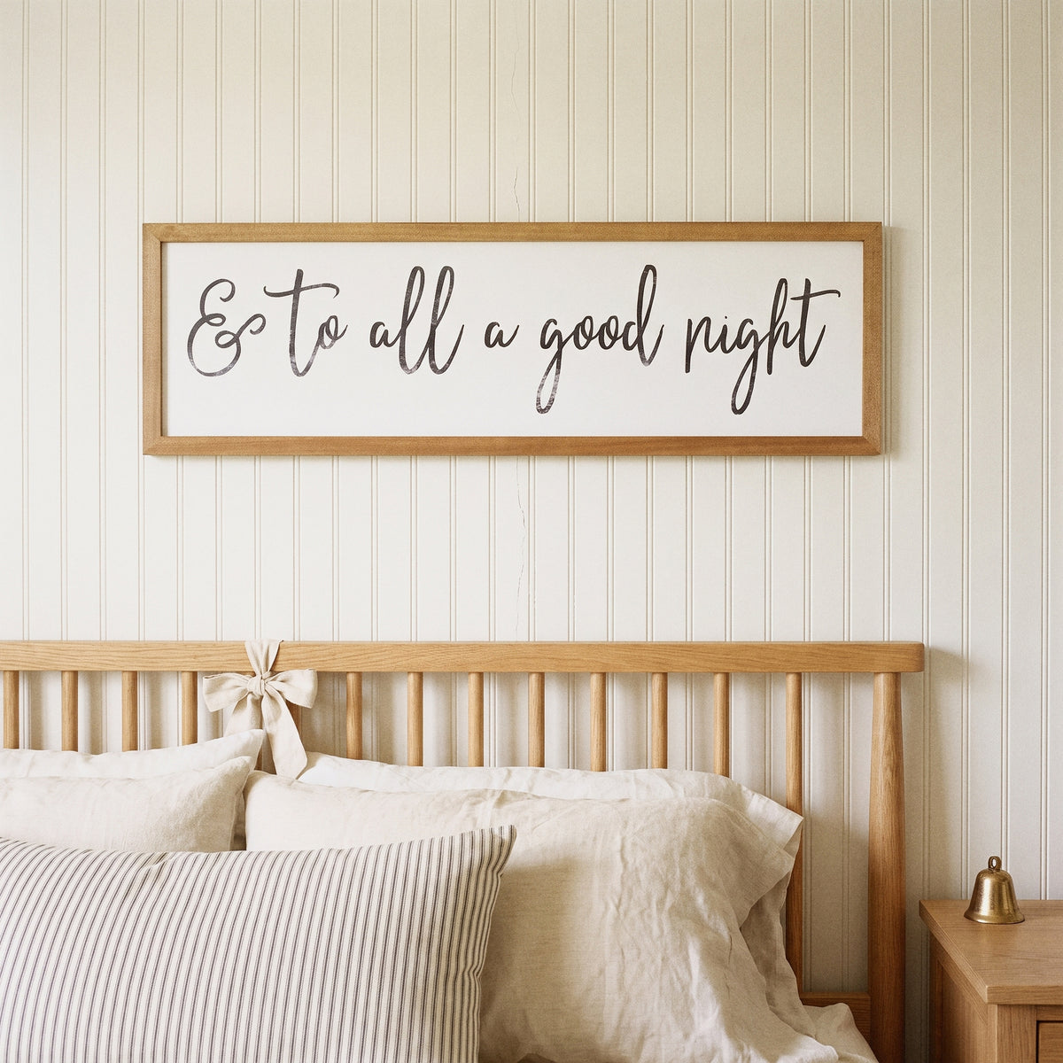 & To All a Goodnight framed art, Almond frame, L, styled room photo