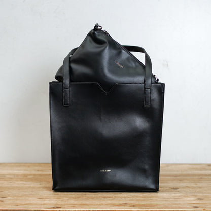 Leather Tote & Clutch Set – Black