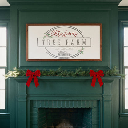 Christmas Tree Farm framed art, Stain frame, XL, styled room photo