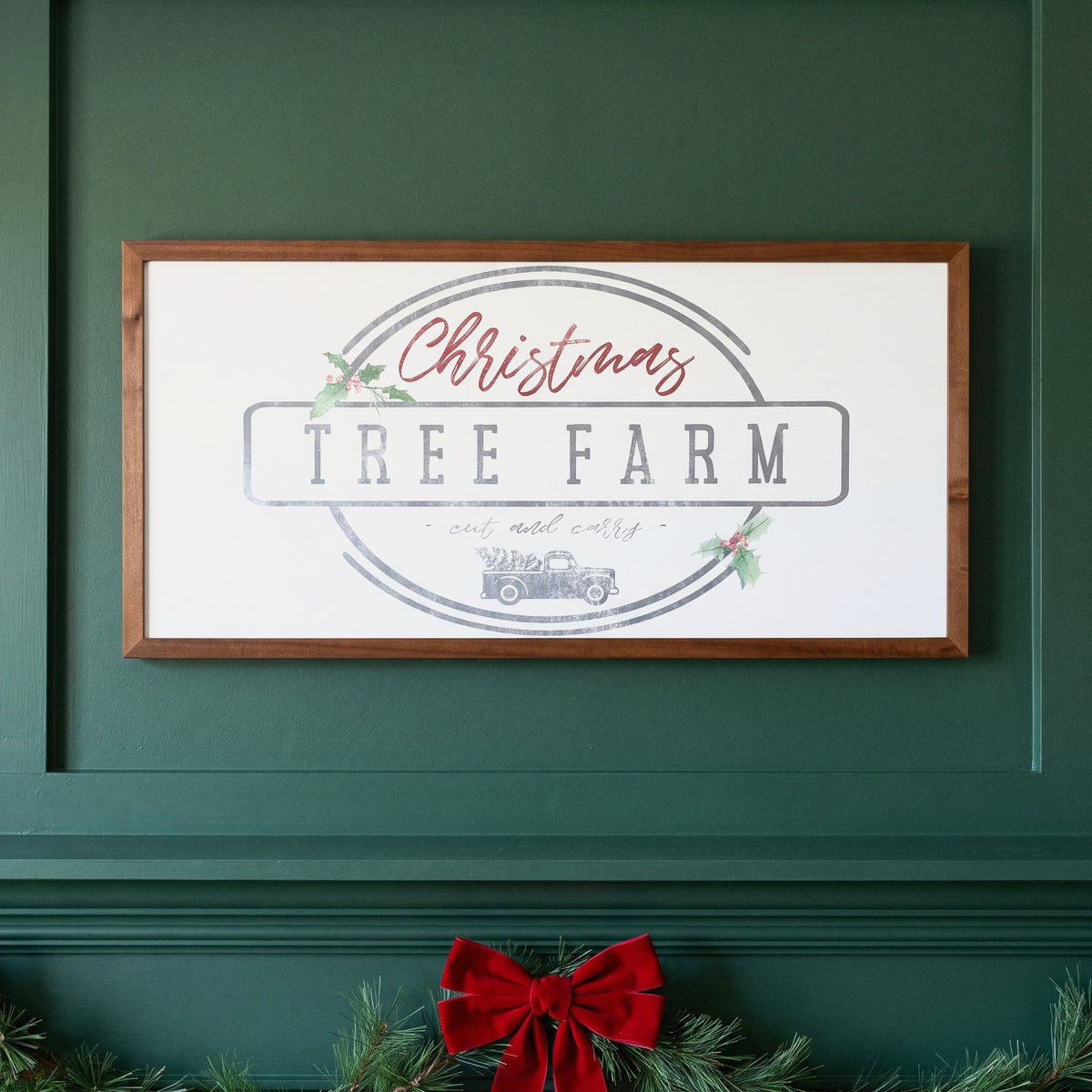 Christmas Tree Farm framed art, Stain frame, XL, detail photo