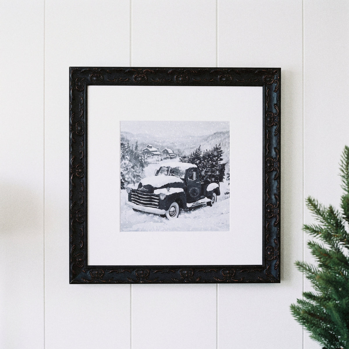 Christmas on the Farm framed art, Country Rustic Black frame, 16 x 16, detail photo