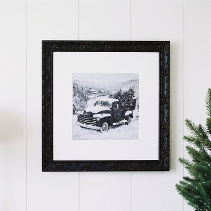 Christmas on the Farm framed art, Country Rustic Black frame, 16 x 16, detail photo