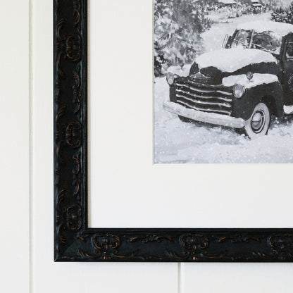 Christmas on the Farm framed art, Country Rustic Black frame, 16 x 16, frame close-up