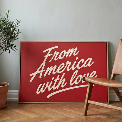 From America with Love framed wrapped canvas frame corner detail