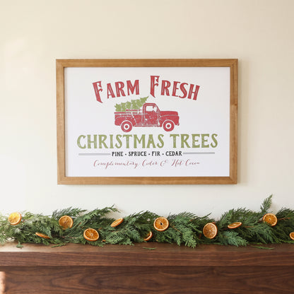 Farm Fresh Christmas Trees framed art, Almond frame, M, styled room photo