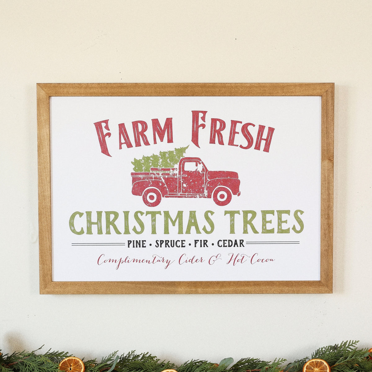 Farm Fresh Christmas Trees framed art, Almond frame, M, detail photo
