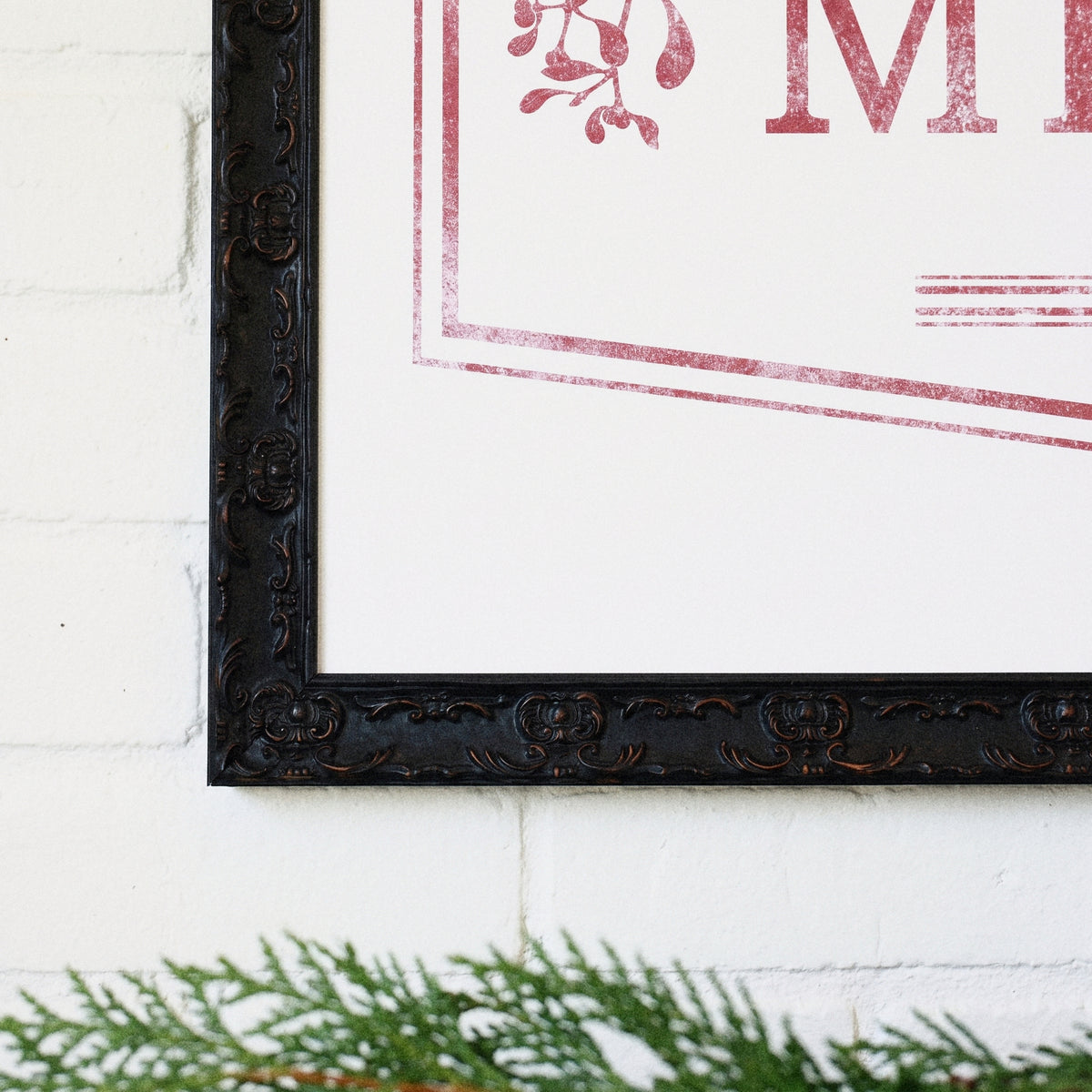 Fresh Mistletoe framed art, Country Rustic Black frame, XL, frame close-up