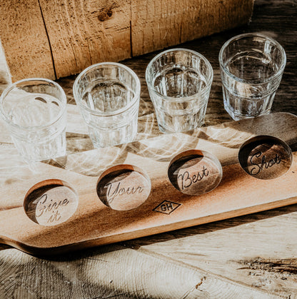 Serving Paddle & Shot Glasses