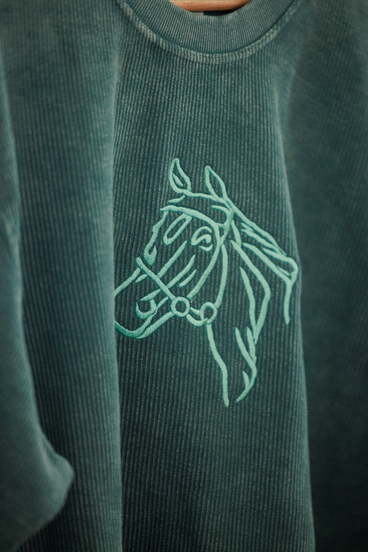 Giddy Up Corded Crewneck - Embroidered