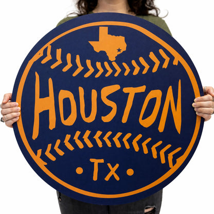 Houston Navy Baseball Wood Wall Art