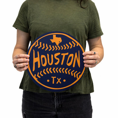 Houston Navy Baseball Wood Wall Art