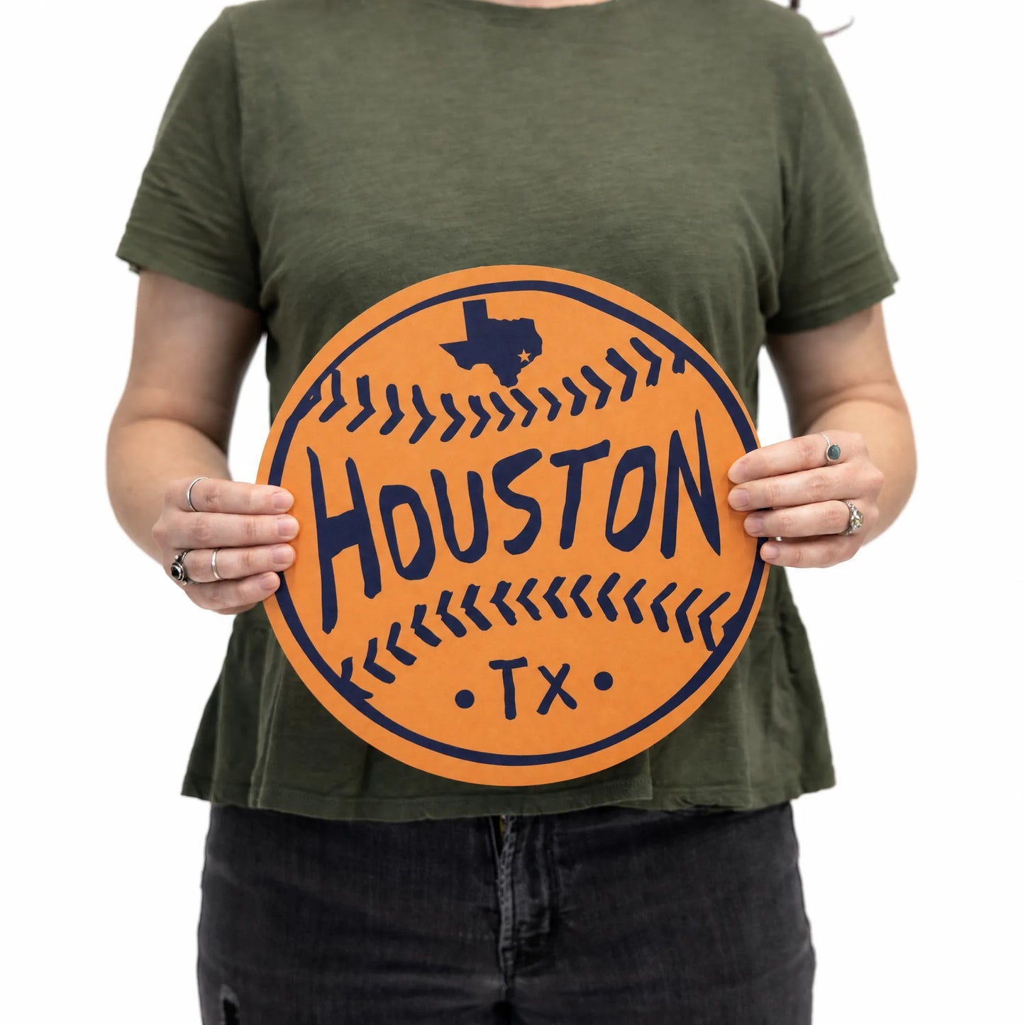 Houston Orange Baseball Wood Wall Art