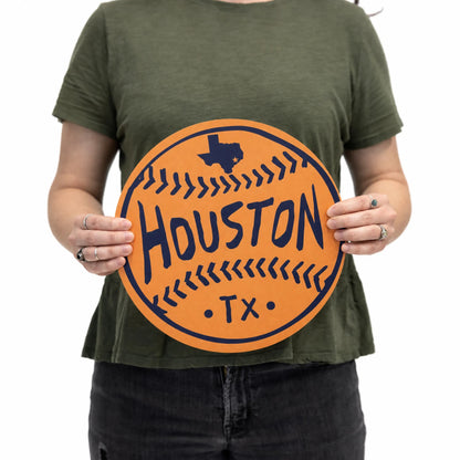 Houston Orange Baseball Wood Wall Art