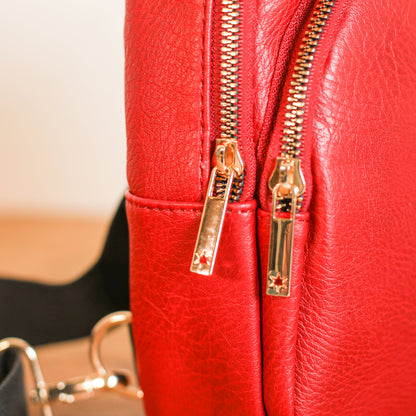 Red Vegan Leather Sling Bag