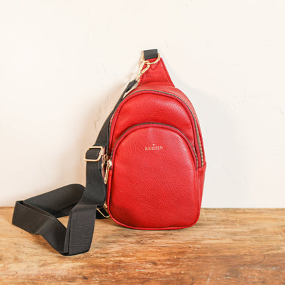 Red Vegan Leather Sling Bag