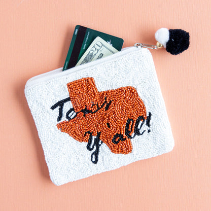 Texas Y'all Beaded Coin Pouch