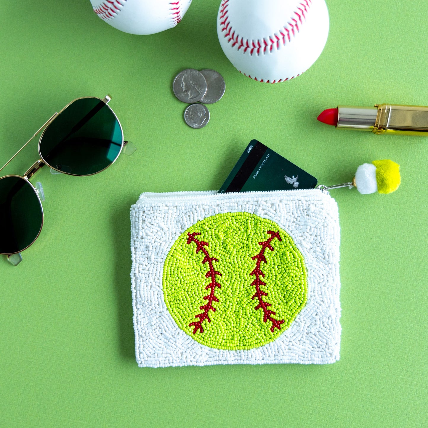 Softball Beaded Coin Pouch