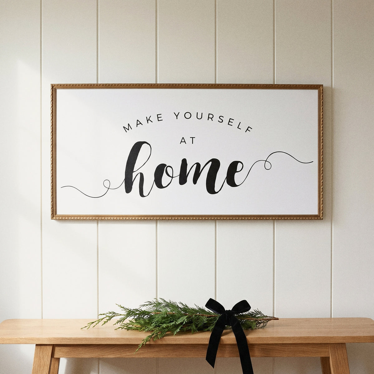 Make Yourself at Home framed art, Frosted Gold frame, XL, styled room photo