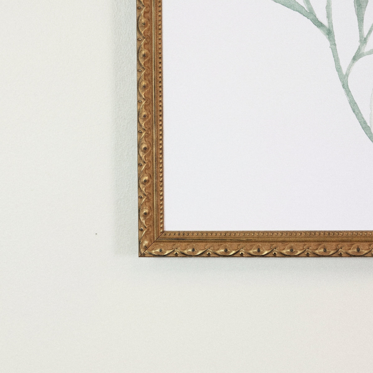 Merry Christmas Holly framed art, Frosted Gold frame, XL, frame close-up