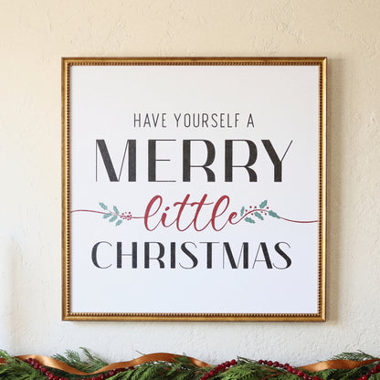 Merry Little Christmas framed art, Urban Gold Leaf frame, SQ, detail photo