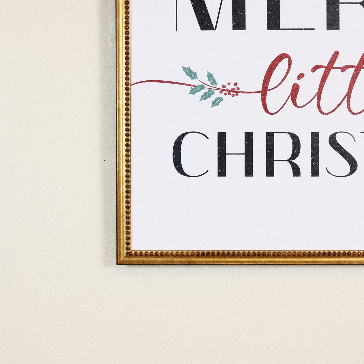 Merry Little Christmas framed art, Urban Gold Leaf frame, SQ, frame close-up