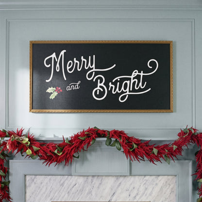 Merry & Bright framed art, Frosted Gold frame, XL, styled room photo
