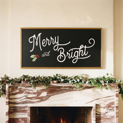 Merry & Bright framed art, Urban Gold Leaf frame, XL, styled room photo
