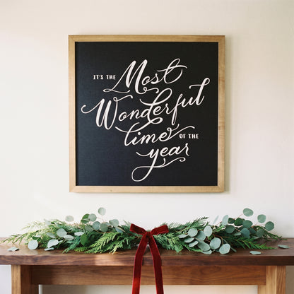 Most Wonderful Time framed art, Almond frame, SQ, styled room photo