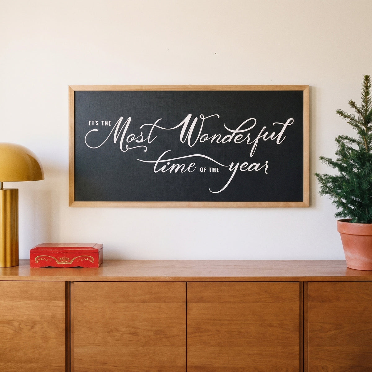 Most Wonderful Time framed art, Almond frame, XL, styled room photo