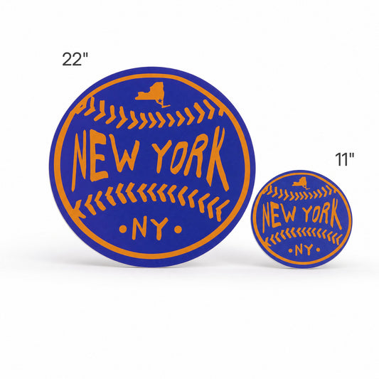 New York Blue Baseball Wood Wall Art