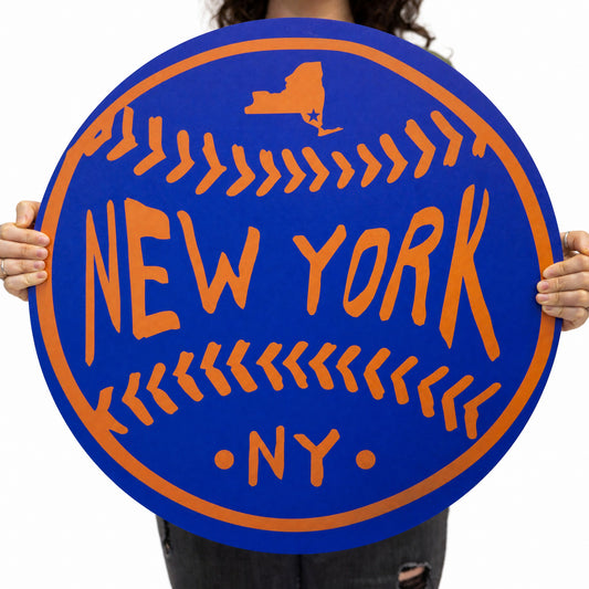 New York Blue Baseball Wood Wall Art