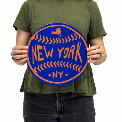 New York Blue Baseball Wood Wall Art