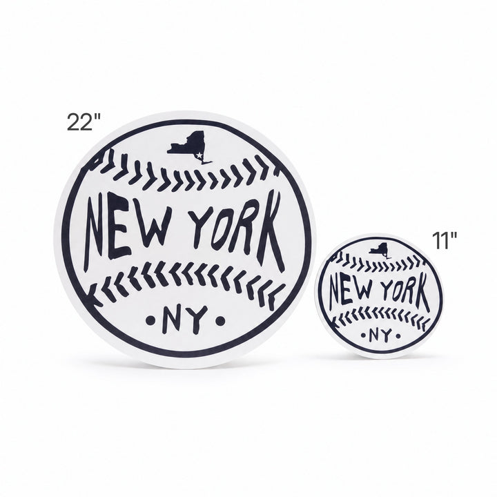 New York White Baseball Wood Wall Art