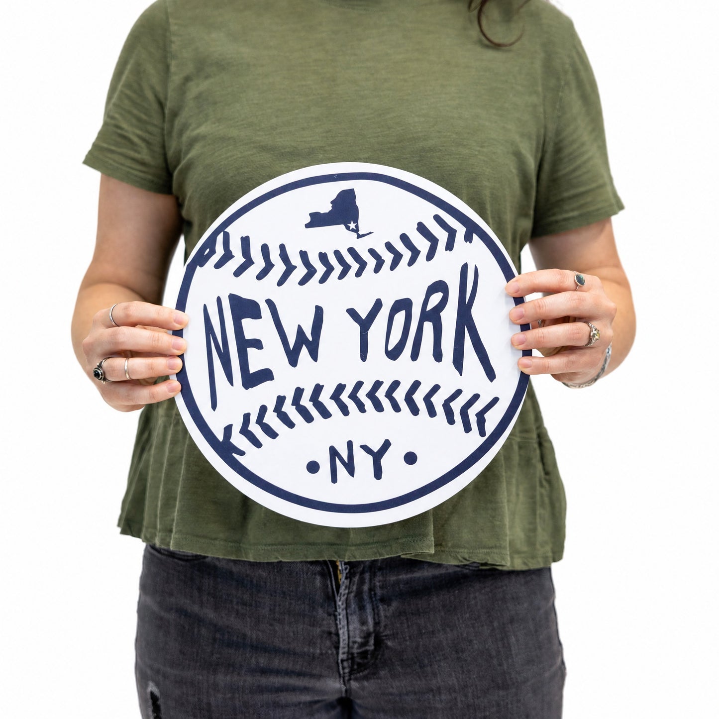 New York White Baseball Wood Wall Art