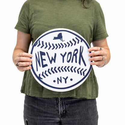 New York White Baseball Wood Wall Art