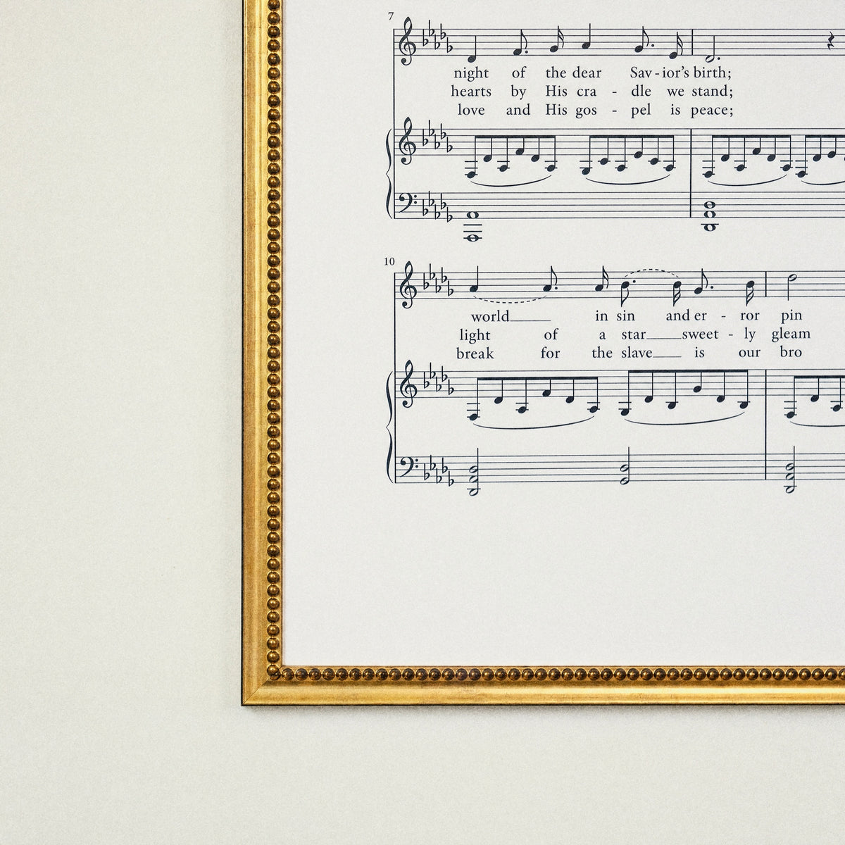 O Holy Night framed art, Urban Gold Leaf frame, 20 x 30, frame close-up