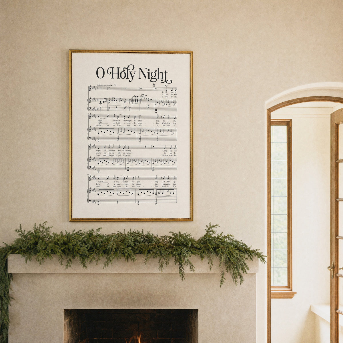 O Holy Night framed art, Urban Gold Leaf frame, 34 x 46, styled room photo