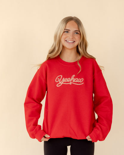 Yeehaw Sweatshirt - Red - Adult - Embroidered