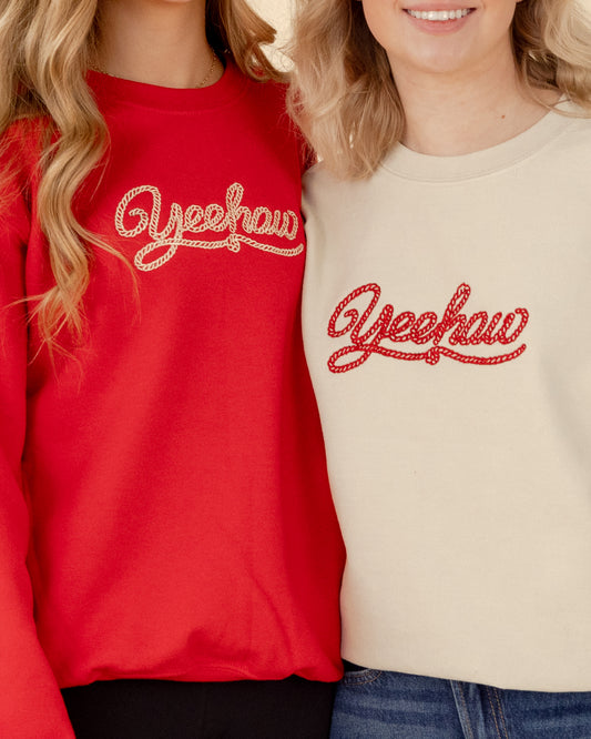Yeehaw Sweatshirt - Red - Adult - Embroidered